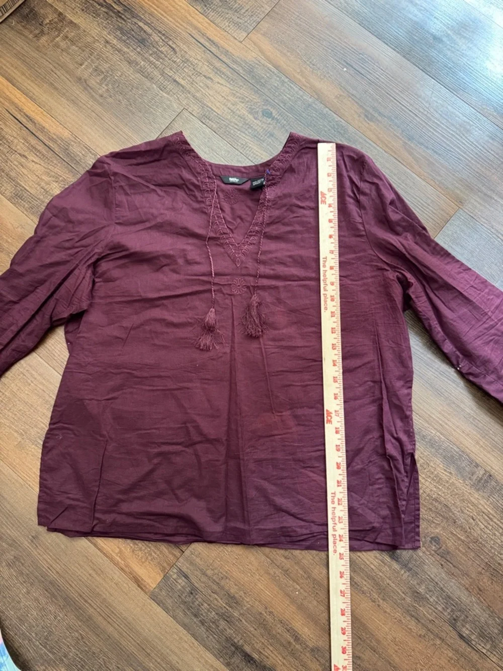 Embroidered V-Neck Tunic Top in Deep Wine